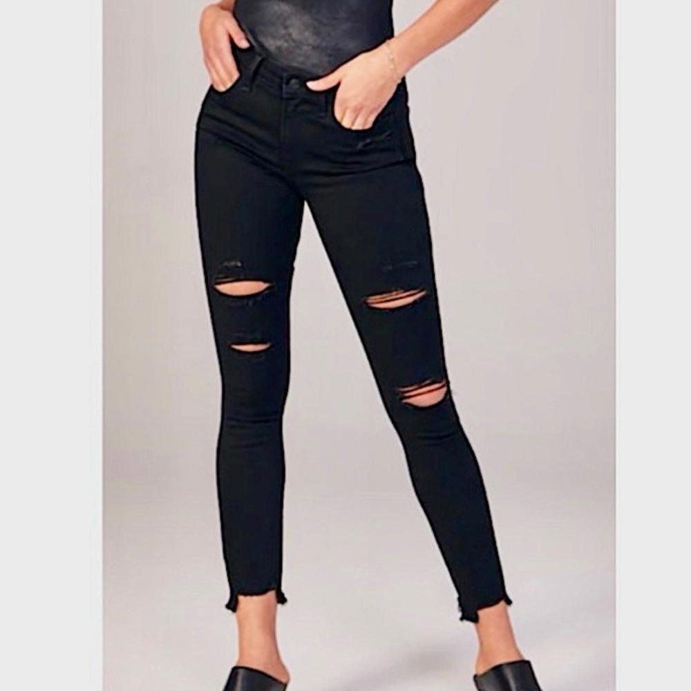 Abercrombie Distressed Super Skinny Mid Rise Ankle Jeans